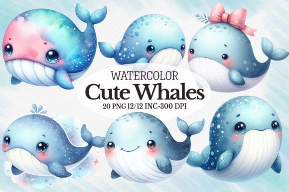 Download Watercolor Whales Sublimation - Whales Collection