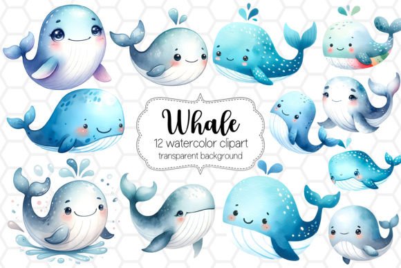 Download Cute Watercolor Whales Clipart Bundle - Whales Collection