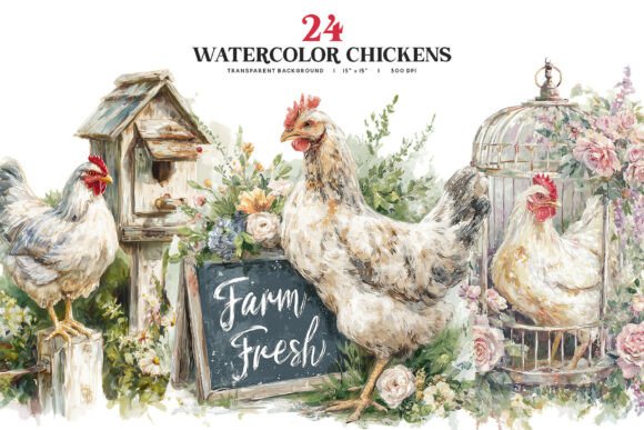Download Watercolor Chicken Clipart Bundle - Chick Collection