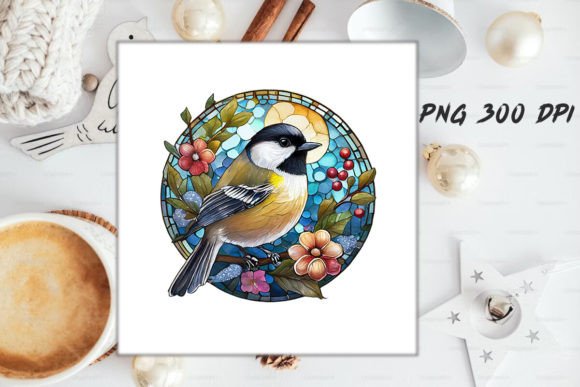 Download Stained Glass Chickadee Bird Round - Chick Collection
