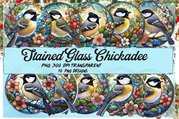 Download Stained Glass Chickadee Bird Round - Chick Collection