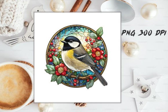 Download Stained Glass Chickadee Bird Round - Chick Collection
