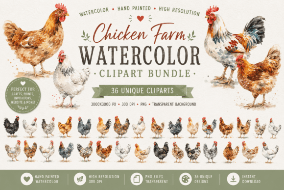 Download Chicken Farm Watercolor Clipart - Chick Collection