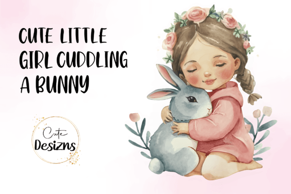 Download Girl Cuddling a Bunny Watercolor Clipart - Cuddling Collection