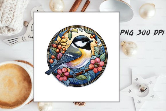 Download Stained Glass Chickadee Bird Round - Chick Collection