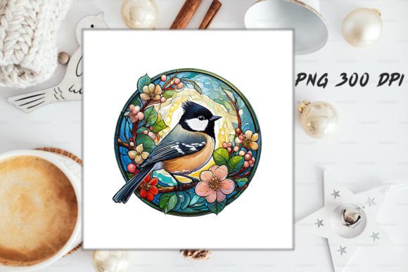 Download Stained Glass Chickadee Bird Round - Chick Collection