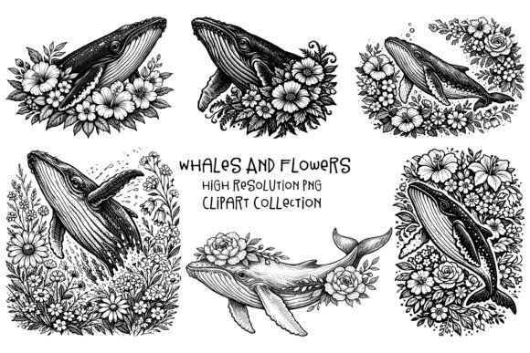 Download Whales and Flowers PNG Clipart Set - Whales Collection
