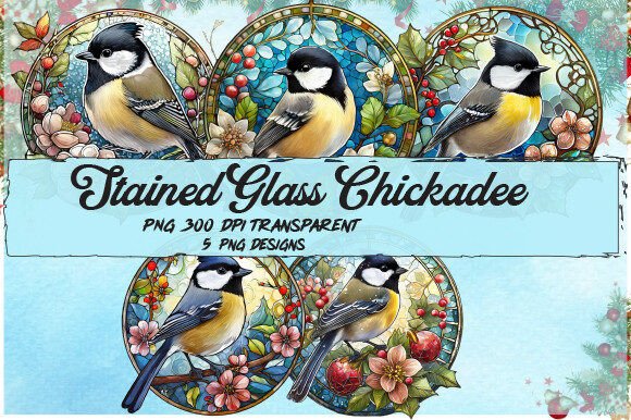 Download Stained Glass Chickadee Bird Round - Chick Collection