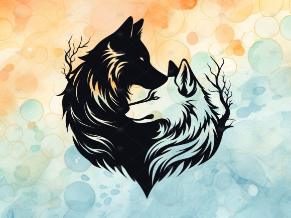 Download Cuddling Wolves Decal Silhouette PNG SVG - Cuddling Collection