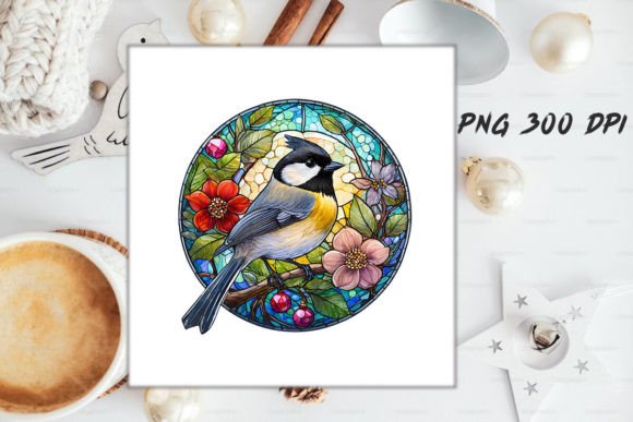Download Stained Glass Chickadee Bird Round - Chick Collection