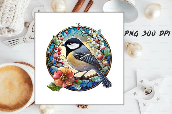 Download Stained Glass Chickadee Bird Round - Chick Collection