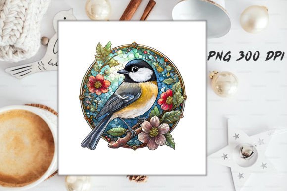 Download Stained Glass Chickadee Bird Round - Chick Collection