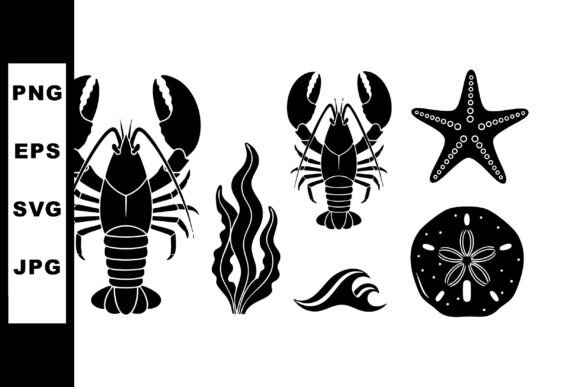 Download Lobster and Marine Life Black Silhouette - Marine life Collection