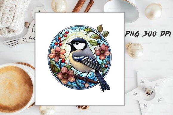 Download Stained Glass Chickadee Bird Round - Chick Collection